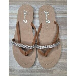 Seven7 Bondi Caramel Women's Size 10 Faux Leather Slip On Thong Sandals Flat NEW